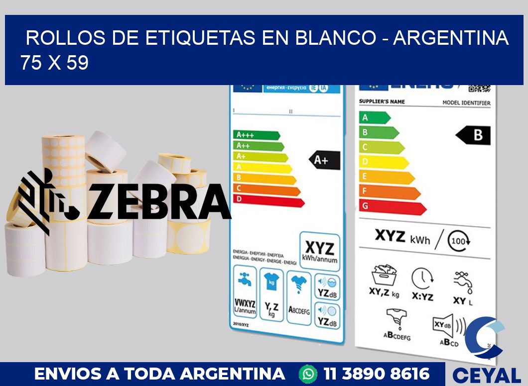 Rollos de etiquetas en blanco - Argentina 75 x 59