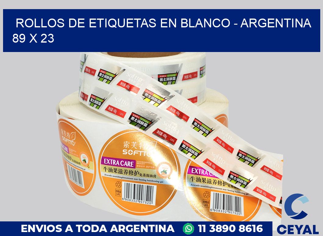 Rollos de etiquetas en blanco – Argentina 89 x 23