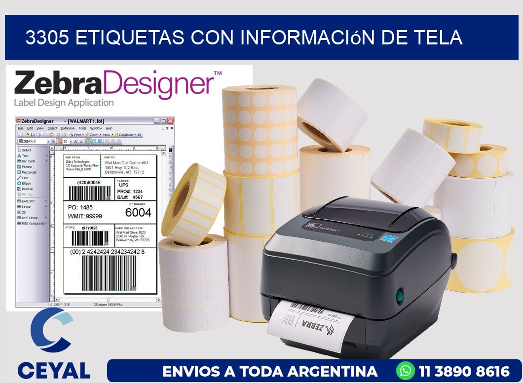 3305 Etiquetas con información de tela