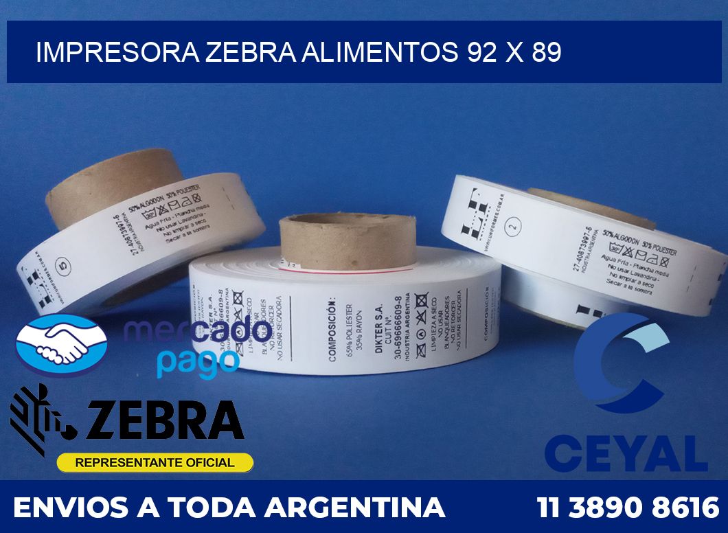 Impresora Zebra alimentos 92 x 89