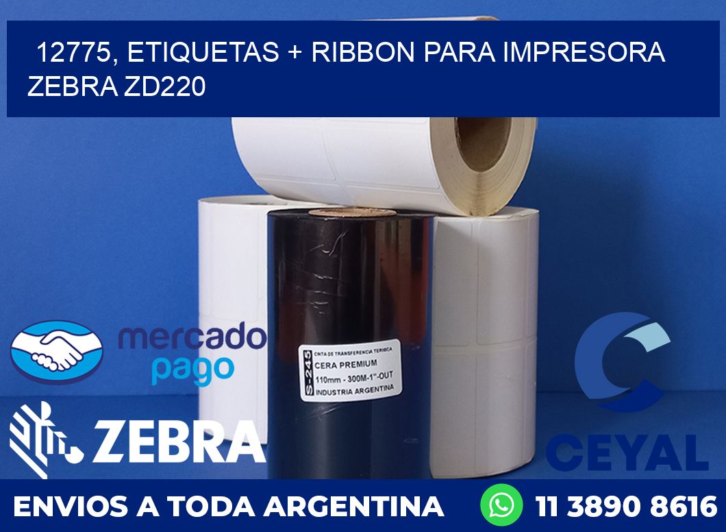 12775, etiquetas + ribbon para impresora zebra zd220
