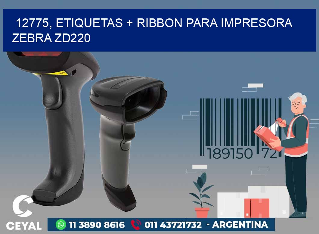 12775, etiquetas + ribbon para impresora zebra zd220