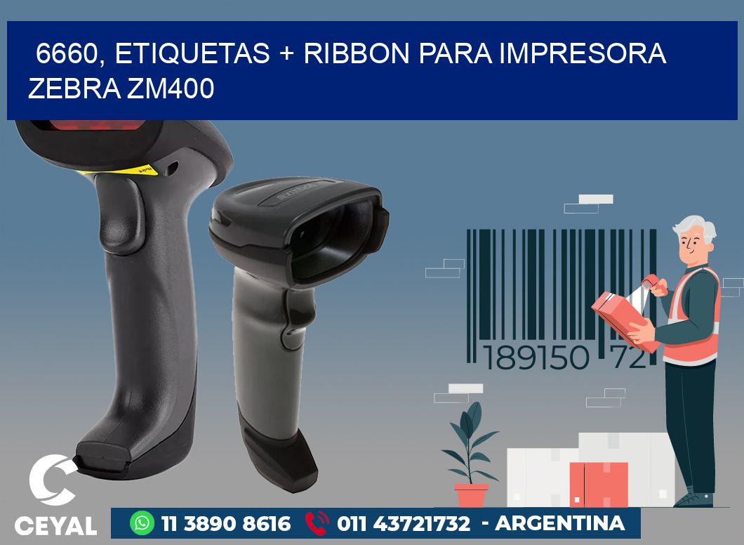 6660, etiquetas + ribbon para impresora zebra ZM400