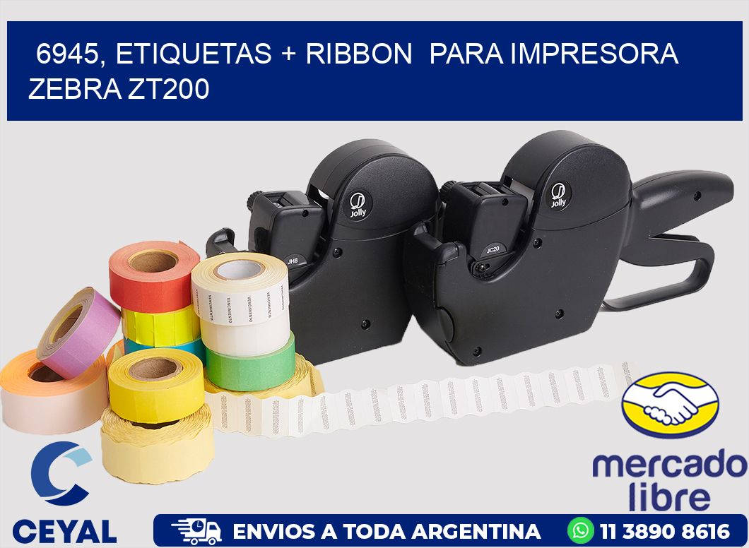 6945, etiquetas + ribbon  para impresora zebra ZT200