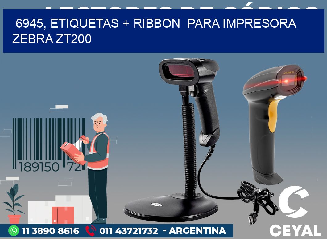 6945, etiquetas + ribbon  para impresora zebra ZT200