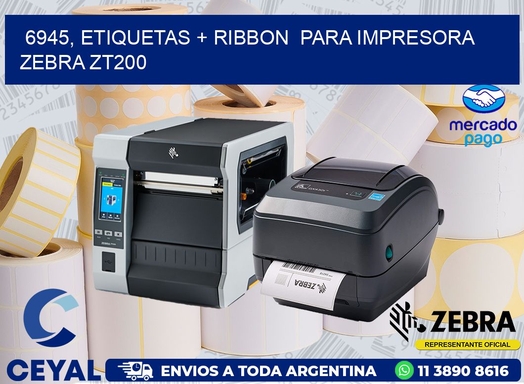 6945, etiquetas + ribbon  para impresora zebra ZT200