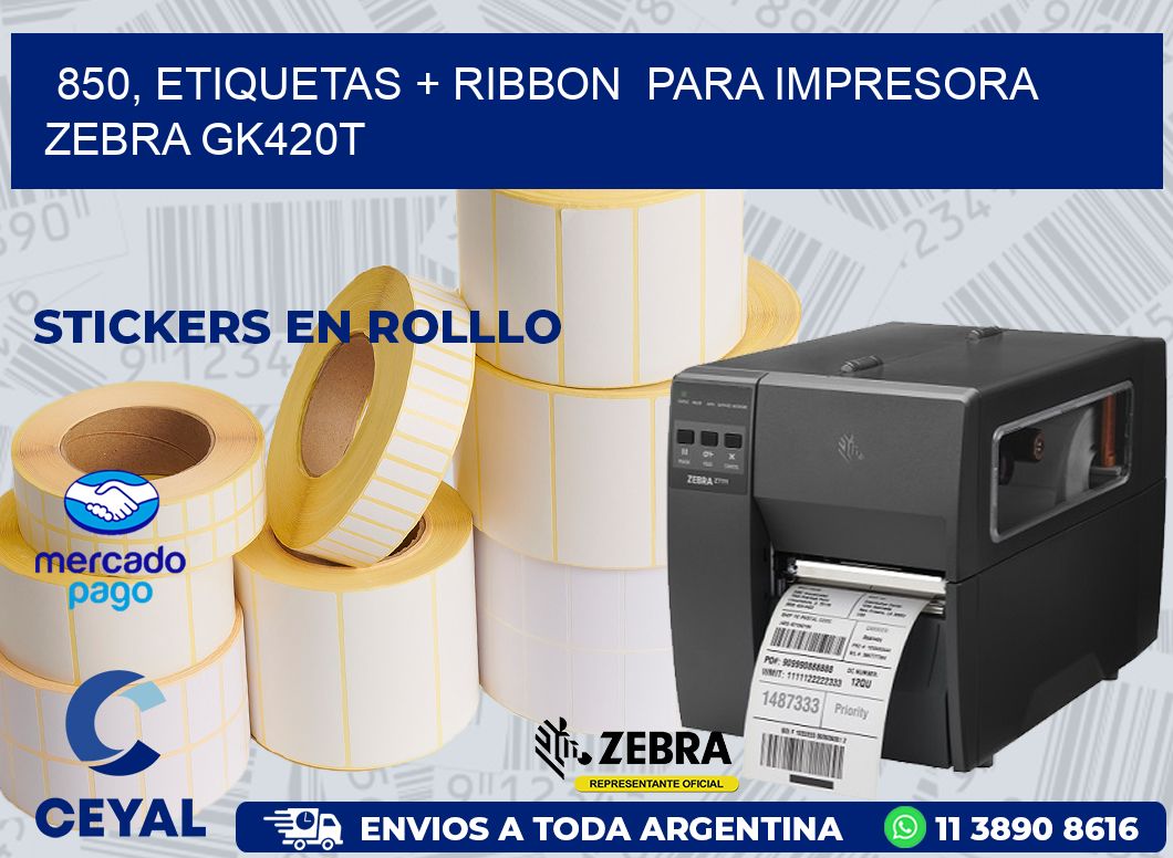 850, etiquetas + ribbon  para impresora zebra GK420T