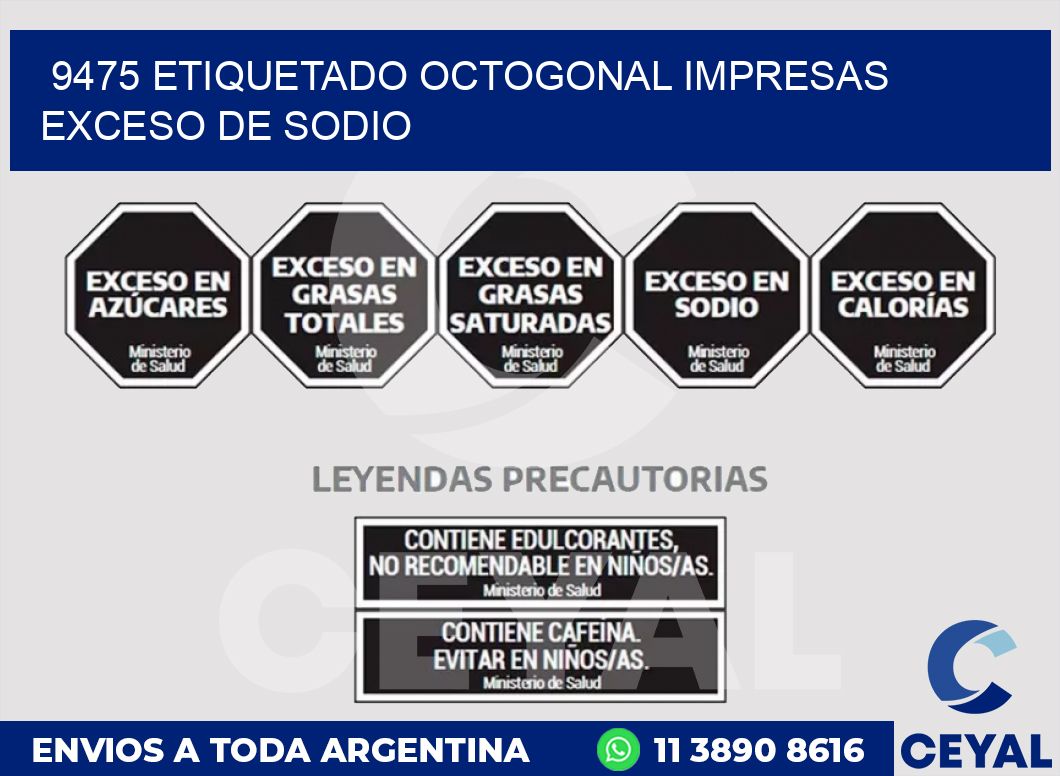 9475 ETIQUETADO OCTOGONAL IMPRESAS EXCESO DE SODIO