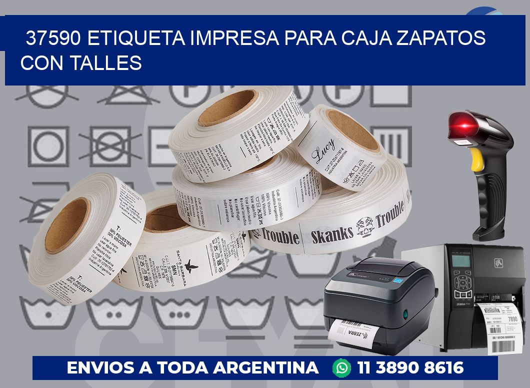 37590 ETIQUETA IMPRESA PARA CAJA ZAPATOS CON TALLES