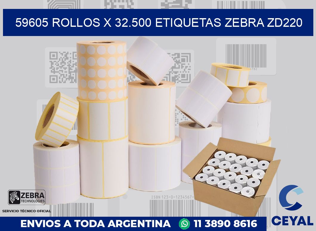 59605 Rollos x 32.500 etiquetas zebra zd220