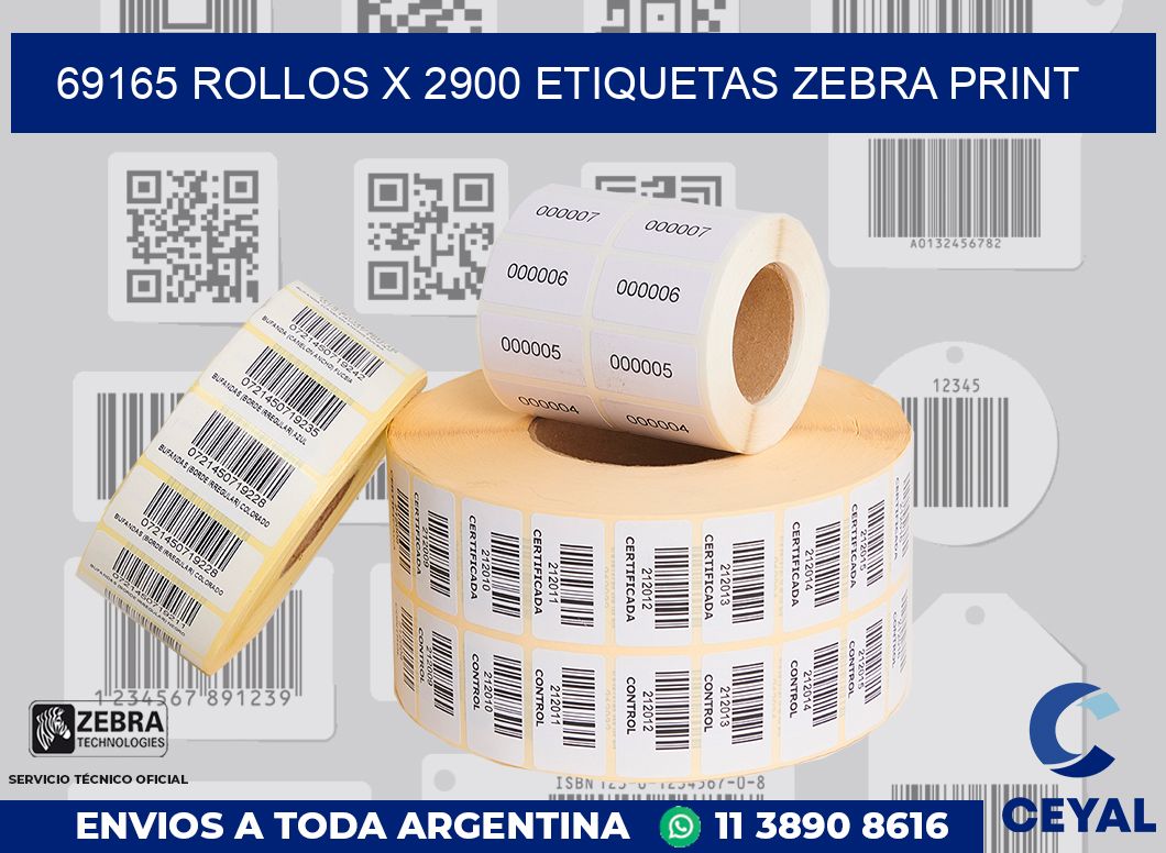 69165 Rollos x 2900 etiquetas zebra print