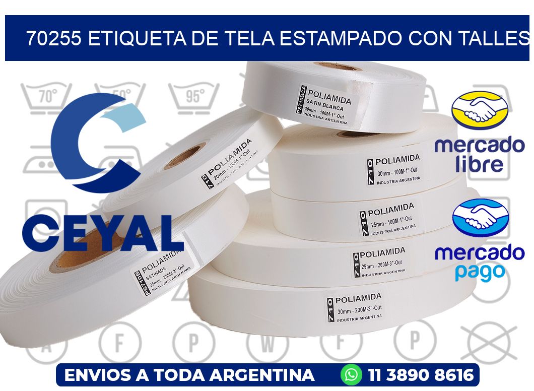 70255 ETIQUETA DE TELA ESTAMPADO CON TALLES