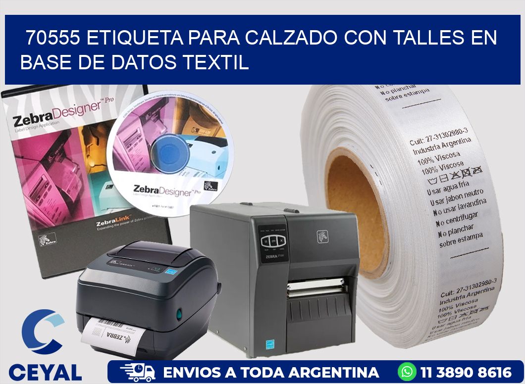 70555 ETIQUETA PARA CALZADO CON TALLES EN BASE DE DATOS TEXTIL