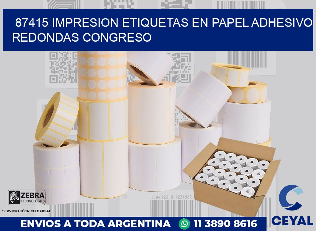 87415 IMPRESION ETIQUETAS EN PAPEL ADHESIVO REDONDAS CONGRESO