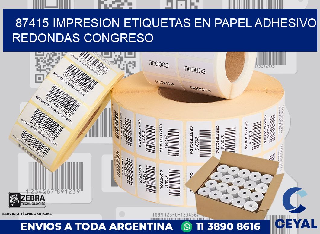 87415 IMPRESION ETIQUETAS EN PAPEL ADHESIVO REDONDAS CONGRESO