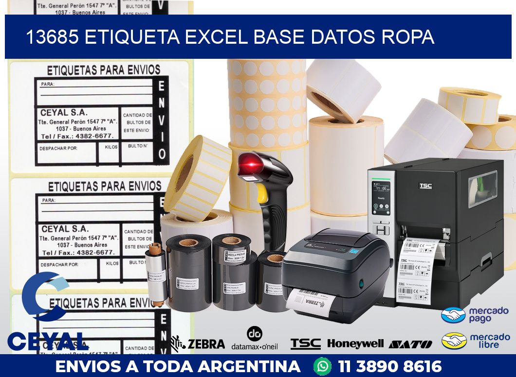 13685 etiqueta excel base datos ropa