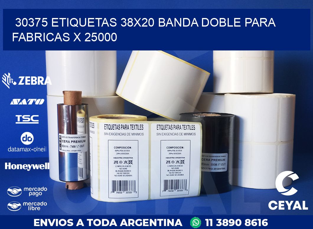 30375 ETIQUETAS 38X20 BANDA DOBLE PARA FABRICAS X 25000