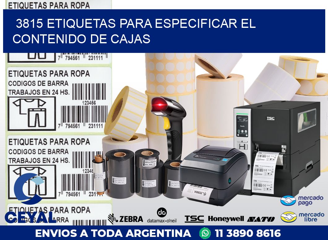 3815 ETIQUETAS PARA ESPECIFICAR EL CONTENIDO DE CAJAS