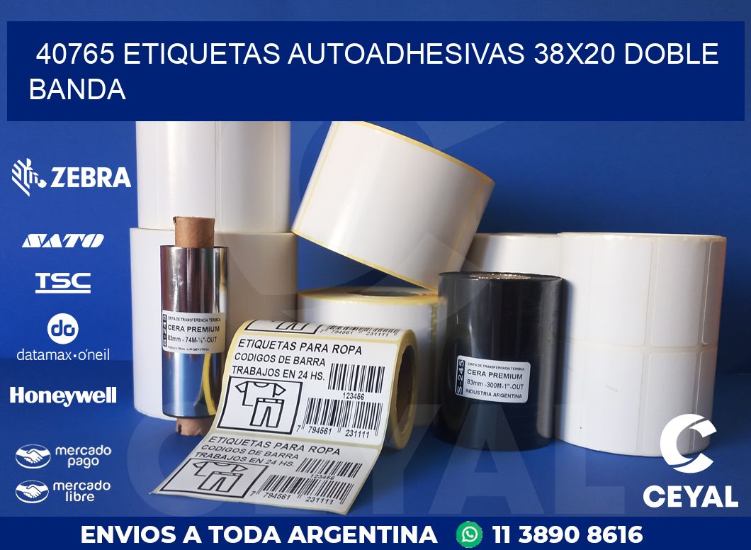 40765 ETIQUETAS AUTOADHESIVAS 38X20 DOBLE BANDA