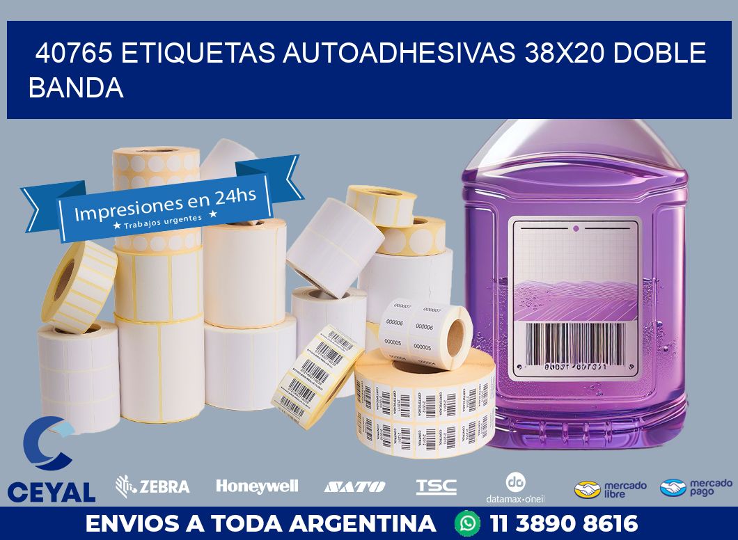 40765 ETIQUETAS AUTOADHESIVAS 38X20 DOBLE BANDA