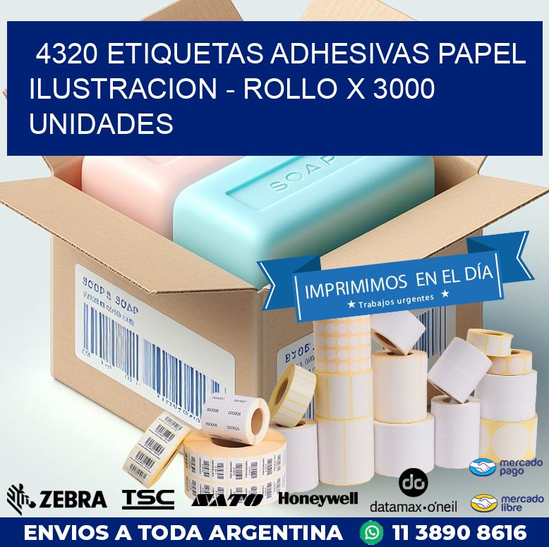 4320 ETIQUETAS ADHESIVAS PAPEL ILUSTRACION – ROLLO X 3000 UNIDADES