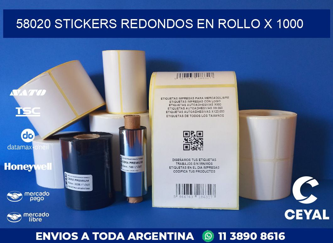 58020 STICKERS REDONDOS EN ROLLO X 1000