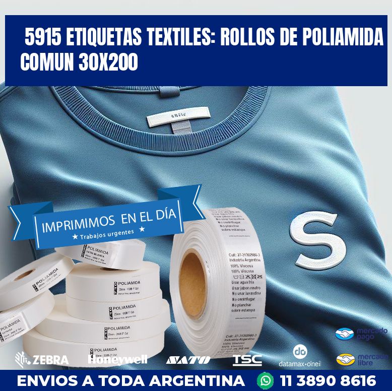 5915 ETIQUETAS TEXTILES: ROLLOS DE POLIAMIDA COMUN 30X200