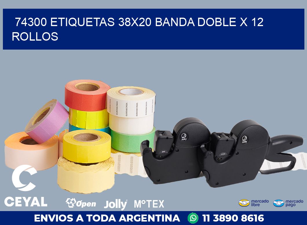 74300 ETIQUETAS 38X20 BANDA DOBLE X 12 ROLLOS