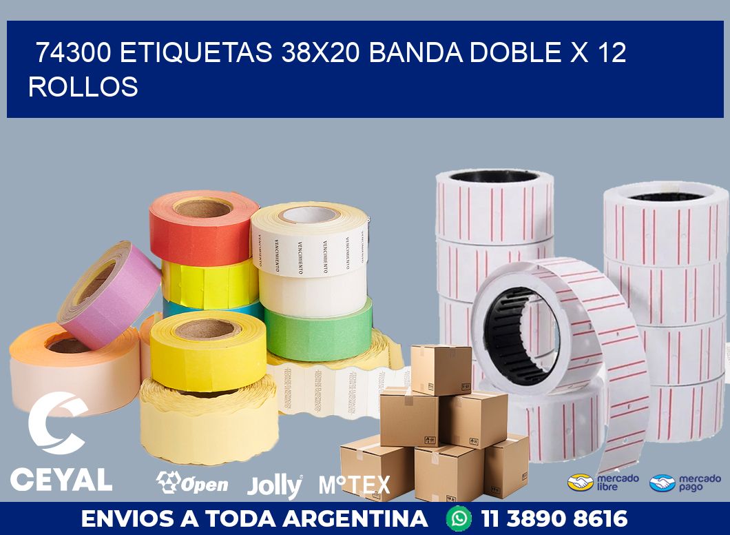 74300 ETIQUETAS 38X20 BANDA DOBLE X 12 ROLLOS