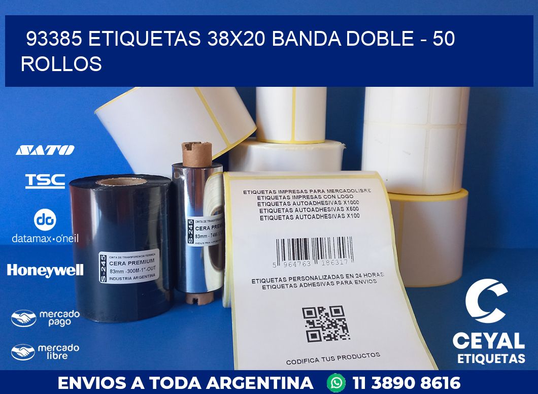 93385 ETIQUETAS 38X20 BANDA DOBLE - 50 ROLLOS