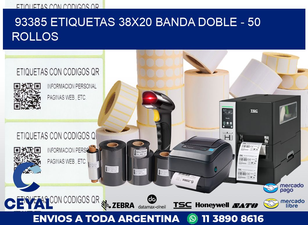 93385 ETIQUETAS 38X20 BANDA DOBLE - 50 ROLLOS