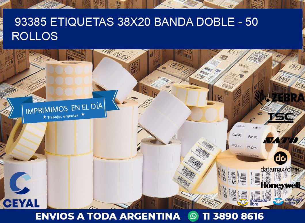 93385 ETIQUETAS 38X20 BANDA DOBLE – 50 ROLLOS