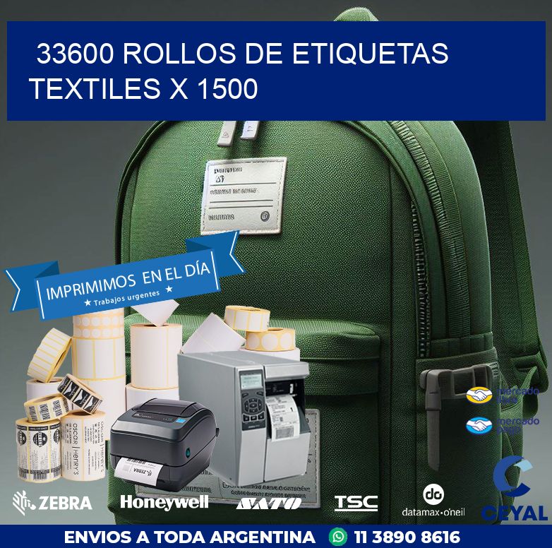 33600 ROLLOS DE ETIQUETAS TEXTILES X 1500