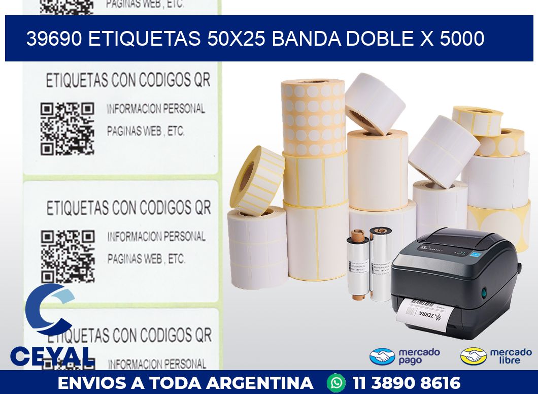 39690 ETIQUETAS 50X25 BANDA DOBLE X 5000