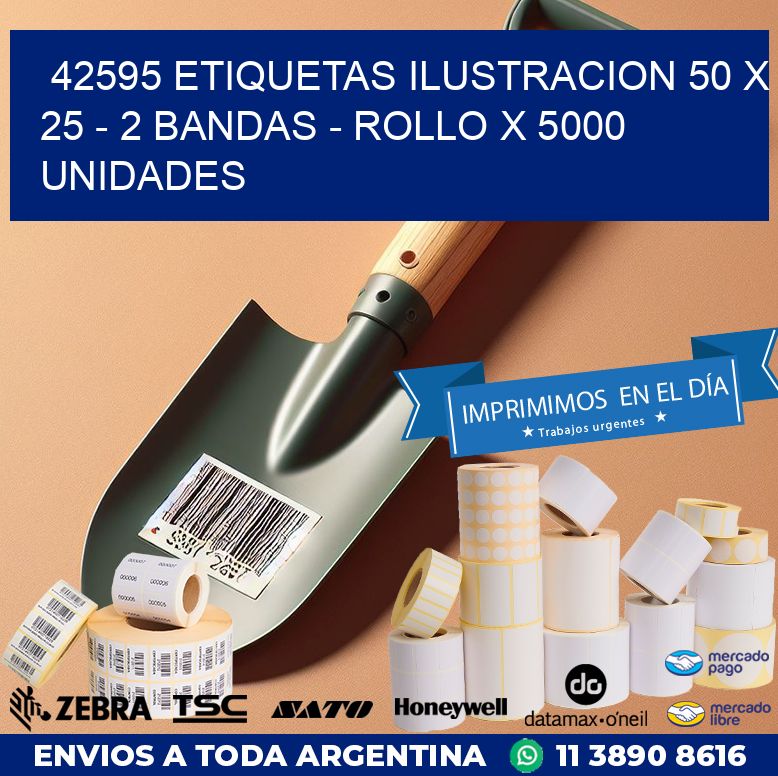 42595 ETIQUETAS ILUSTRACION 50 X 25 - 2 BANDAS - ROLLO X 5000 UNIDADES