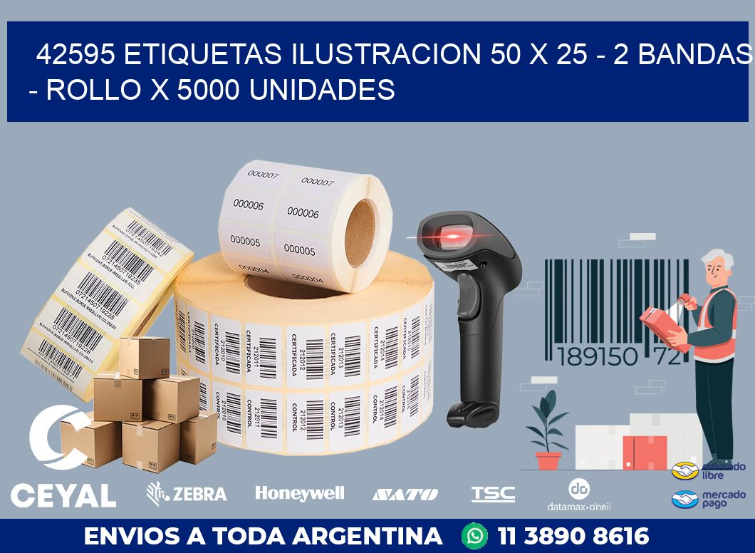 42595 ETIQUETAS ILUSTRACION 50 X 25 - 2 BANDAS - ROLLO X 5000 UNIDADES