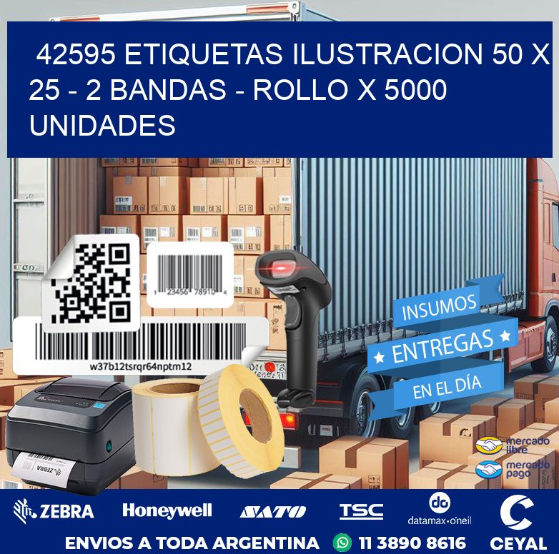 42595 ETIQUETAS ILUSTRACION 50 X 25 – 2 BANDAS – ROLLO X 5000 UNIDADES