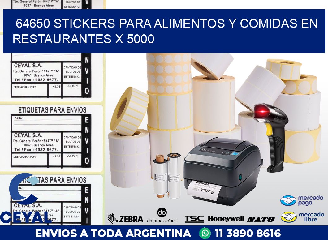 64650 STICKERS PARA ALIMENTOS Y COMIDAS EN RESTAURANTES X 5000