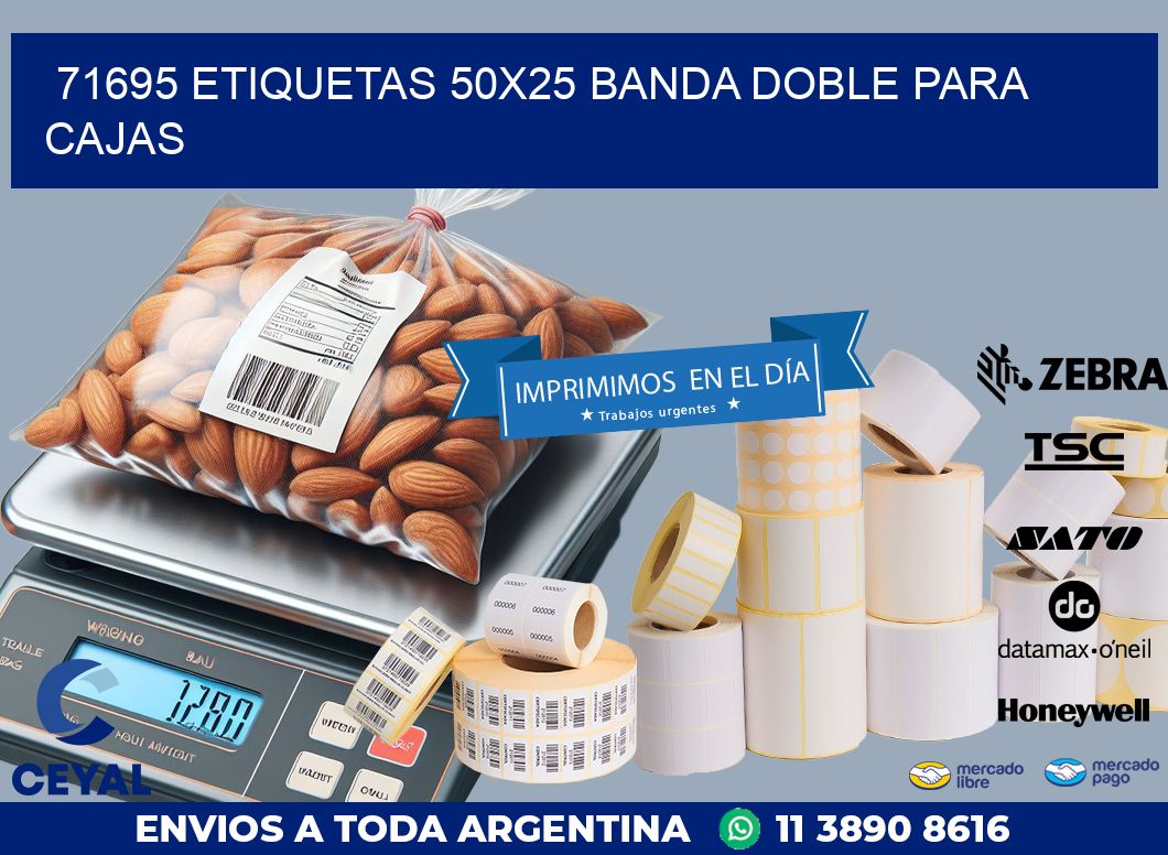 71695 ETIQUETAS 50X25 BANDA DOBLE PARA CAJAS