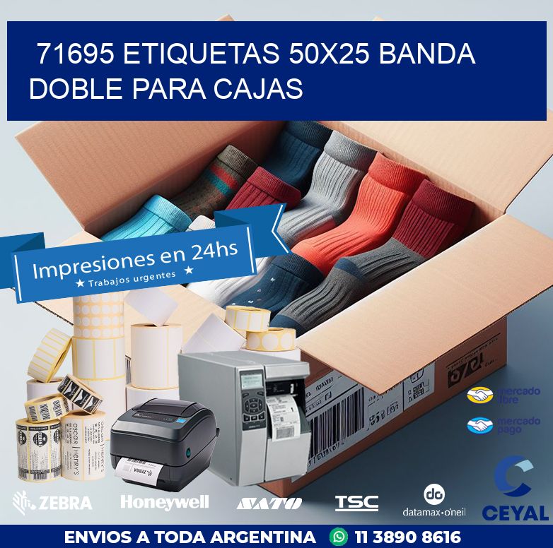 71695 ETIQUETAS 50X25 BANDA DOBLE PARA CAJAS