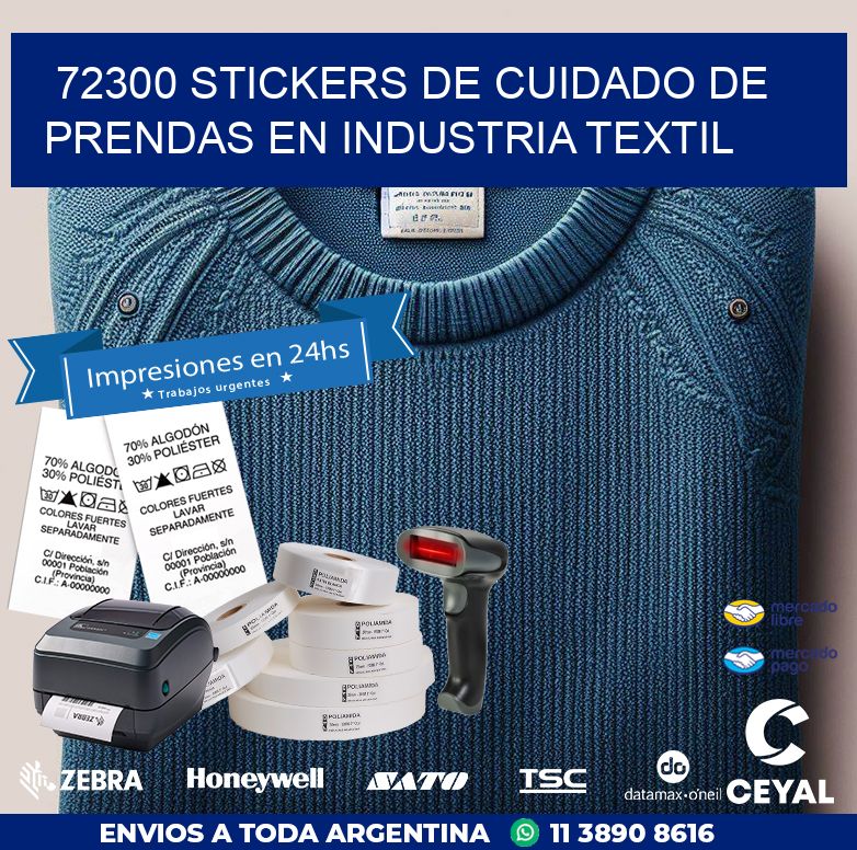 72300 STICKERS DE CUIDADO DE PRENDAS EN INDUSTRIA TEXTIL