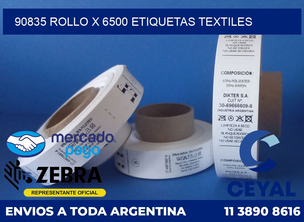 90835 ROLLO X 6500 ETIQUETAS TEXTILES