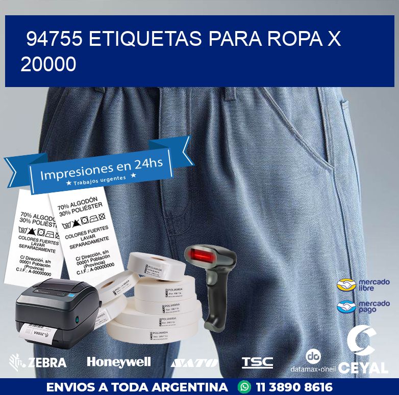 94755 ETIQUETAS PARA ROPA X 20000