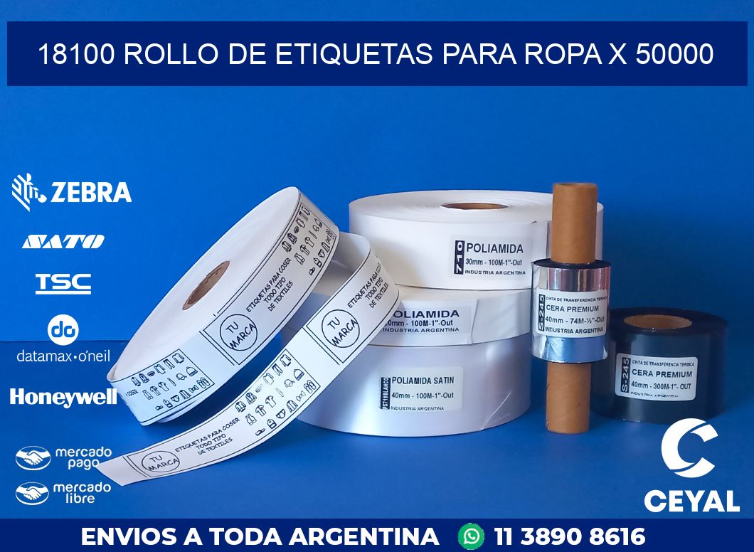 18100 ROLLO DE ETIQUETAS PARA ROPA X 50000
