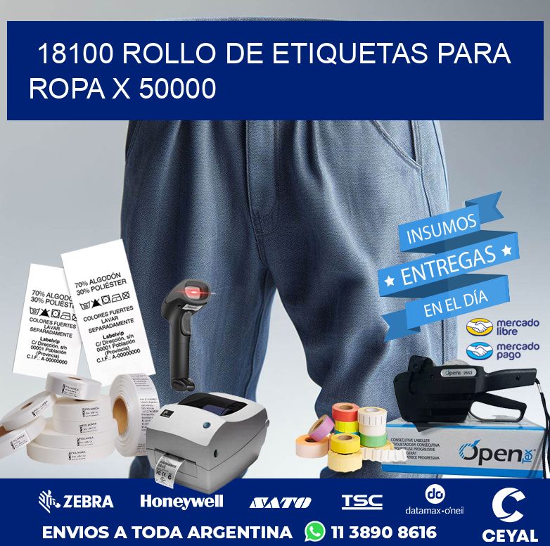 18100 ROLLO DE ETIQUETAS PARA ROPA X 50000