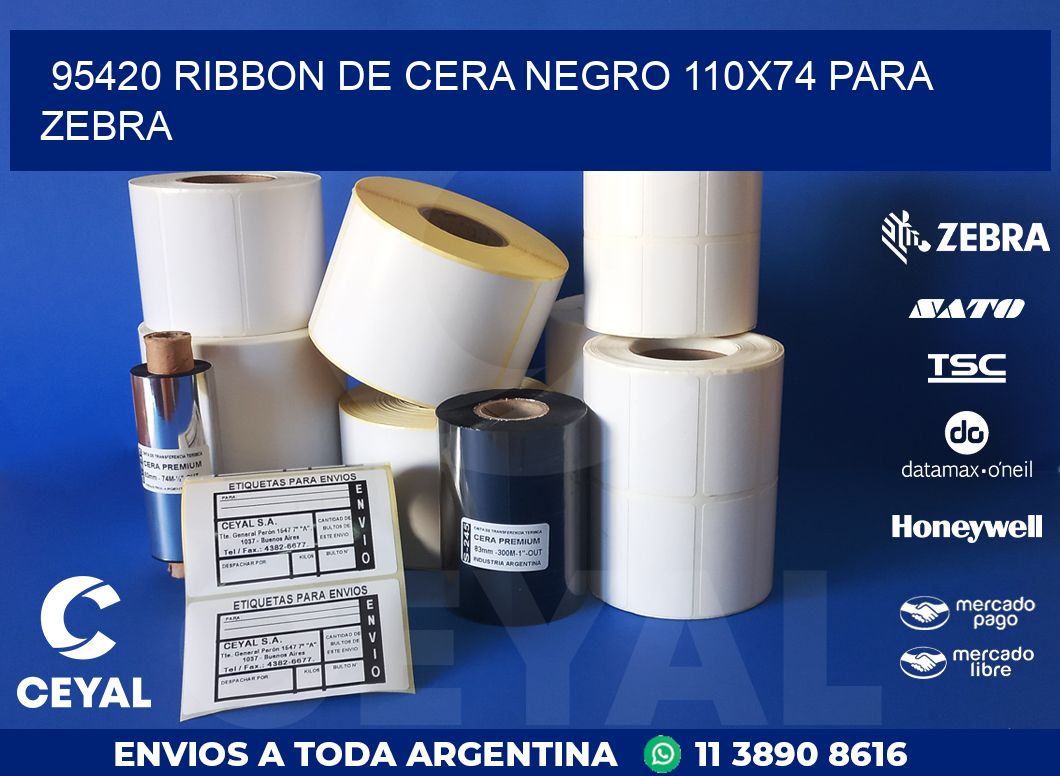 95420 RIBBON DE CERA NEGRO 110X74 PARA ZEBRA