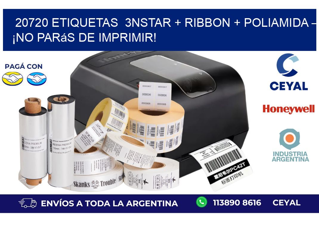 20720 etiquetas  3nStar + Ribbon + poliamida – ¡No Parás de Imprimir!
