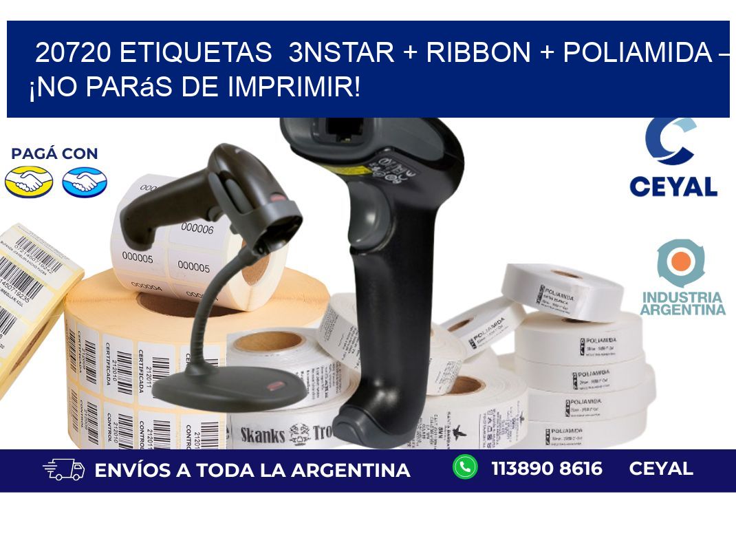 20720 etiquetas  3nStar + Ribbon + poliamida – ¡No Parás de Imprimir!