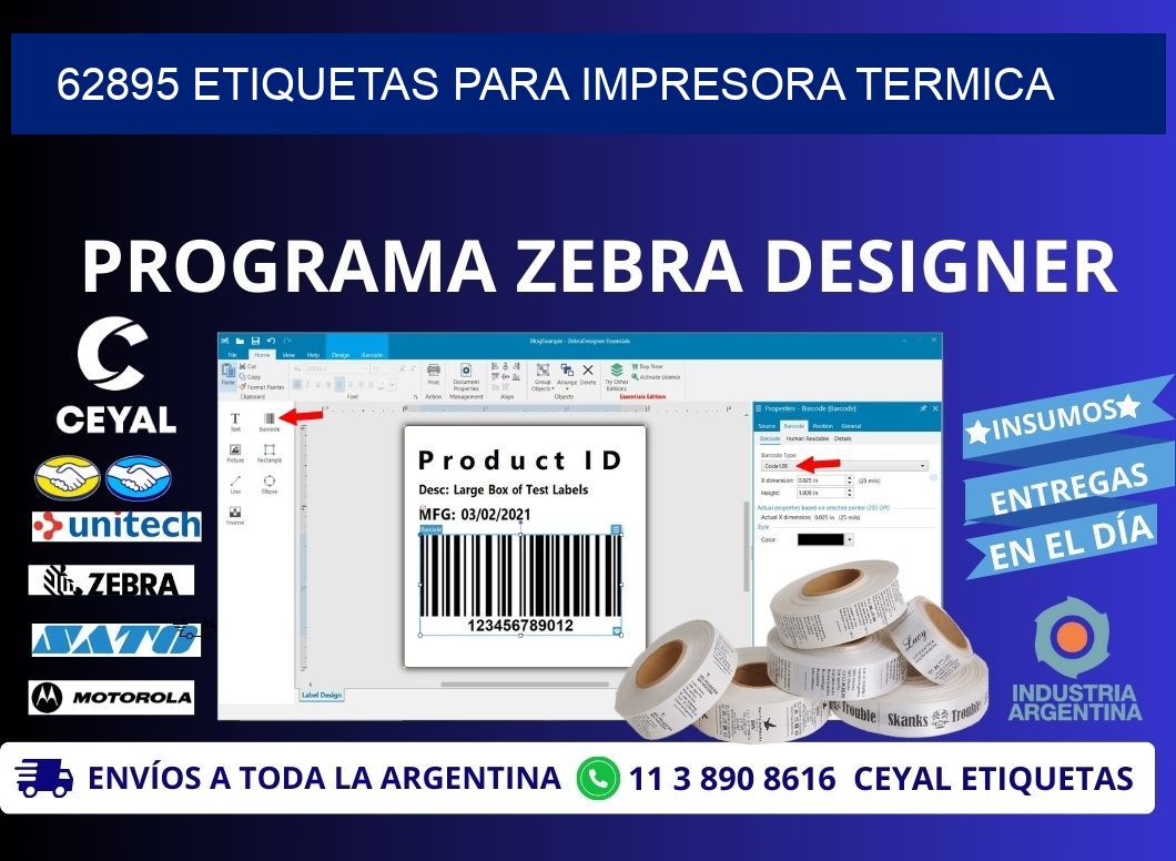 62895 ETIQUETAS PARA IMPRESORA TERMICA