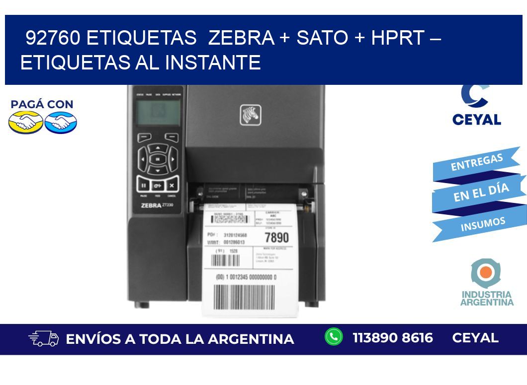 92760 etiquetas  Zebra + SATO + HPRT – Etiquetas al Instante